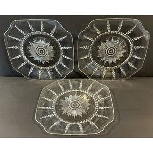 3 Federal Glass Columbia Clear Depression Glass Dinner Plates 1938-1942